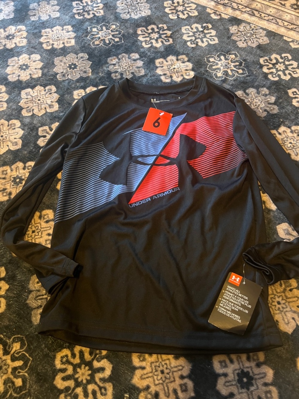 Under Armour Black Long Sleeve Tee with Blue and Red Logo
